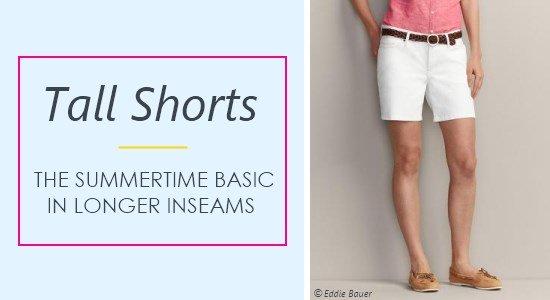 Women's tall shorts include bermuda, denim, khaki, and cargo styles, and come in a variety of inseam lengths.